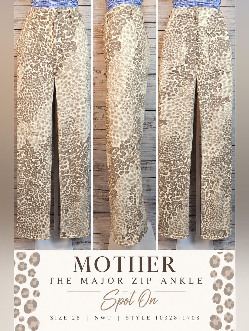 MOTHER The Major Zip Ankle Jeans 28 Spot On Leopard Animal Print NWT